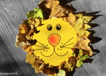 Löwenkopf gebastelt aus Herbstlaub und Blättern