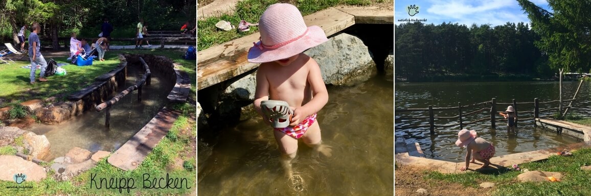 Mädchen im kleinen Schwimmbecken des Völser Weiher in Völs am Schlern