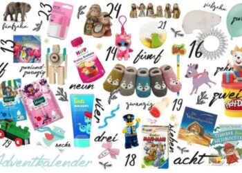 24 Ideen um den Kinder Adventskalender zu füllen - Alle Füllideen sind auf diesem Bild abgebildet