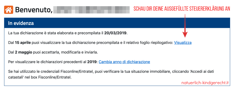 Steuererklärung selbermachen auf dem Portal der Agenzia entrate
