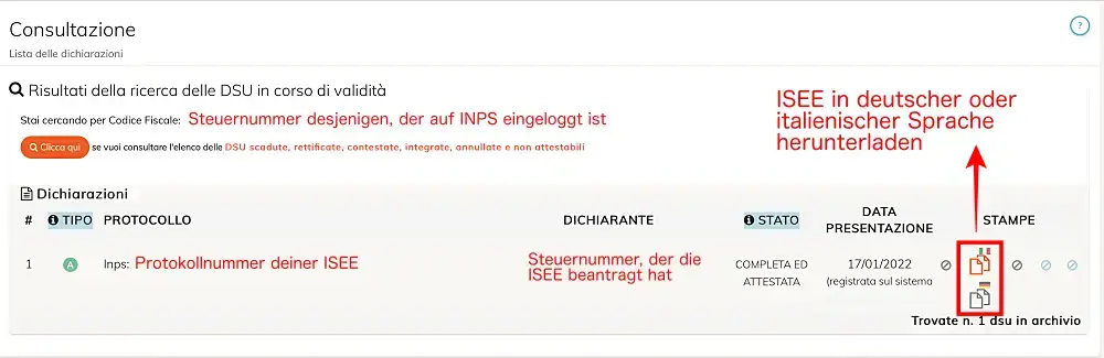 ISEE Erklärung herunterladen INPS